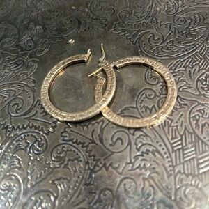 Classic Gold Plated Sterling Silver Greek Key Hoop Earrings - Italy. Itaor.